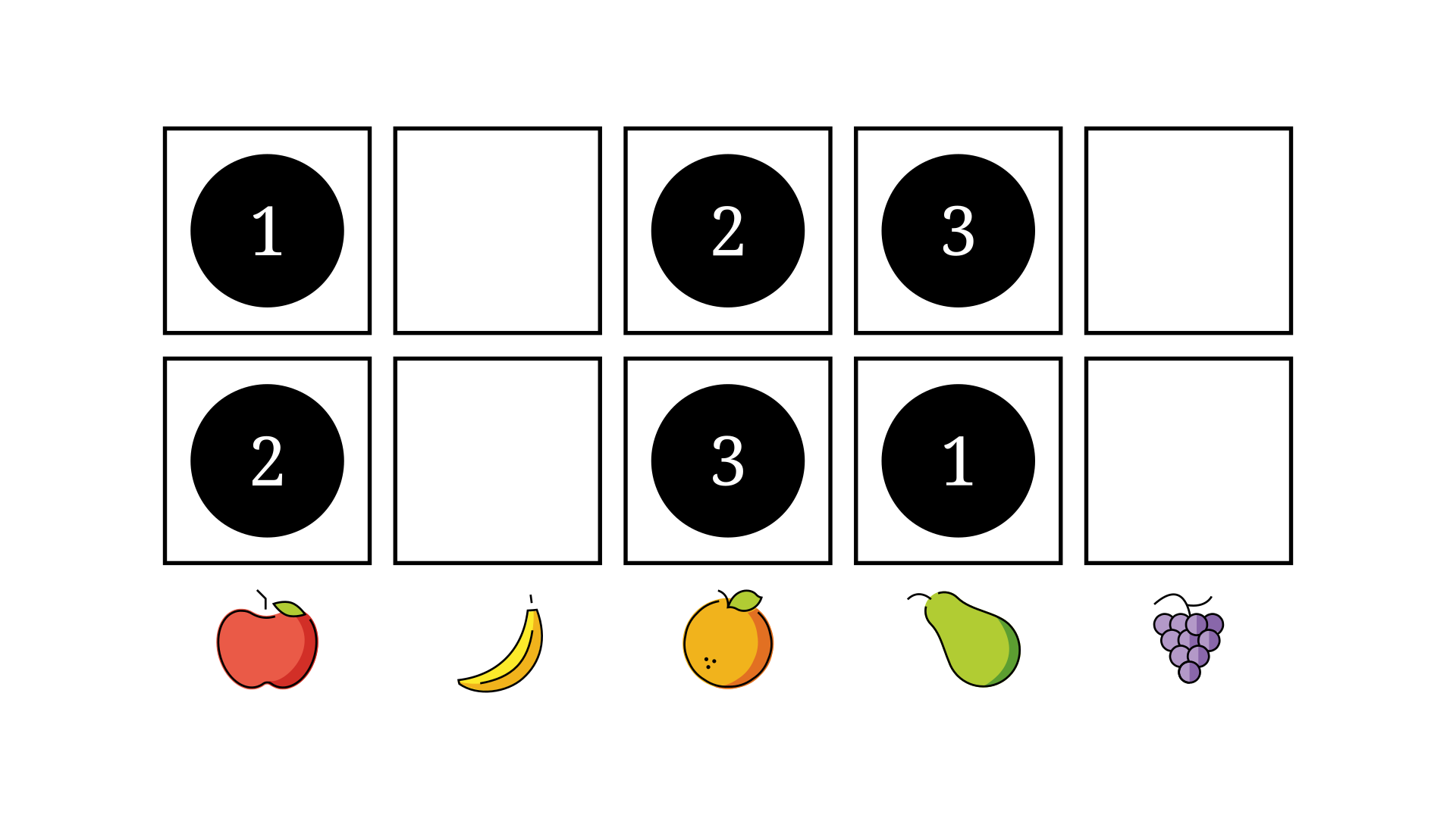 Balls labelled with  and  in boxes labelled with .